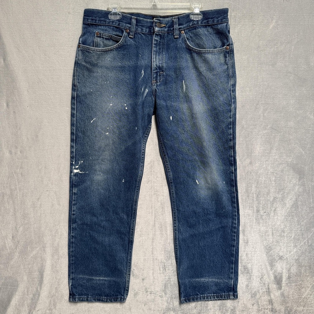 Lee Relaxed Fit Jeans Mens‎ 36x29 Blue Medium Wash Straight Leg Distressed Denim